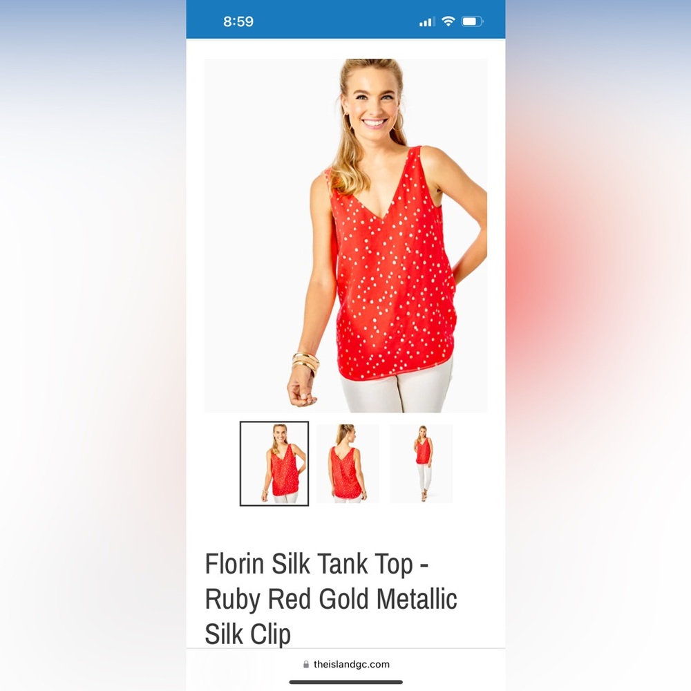 Lilly Pulitzer Florin Silk Tank in Ruby Red Gold Metallic Clip M